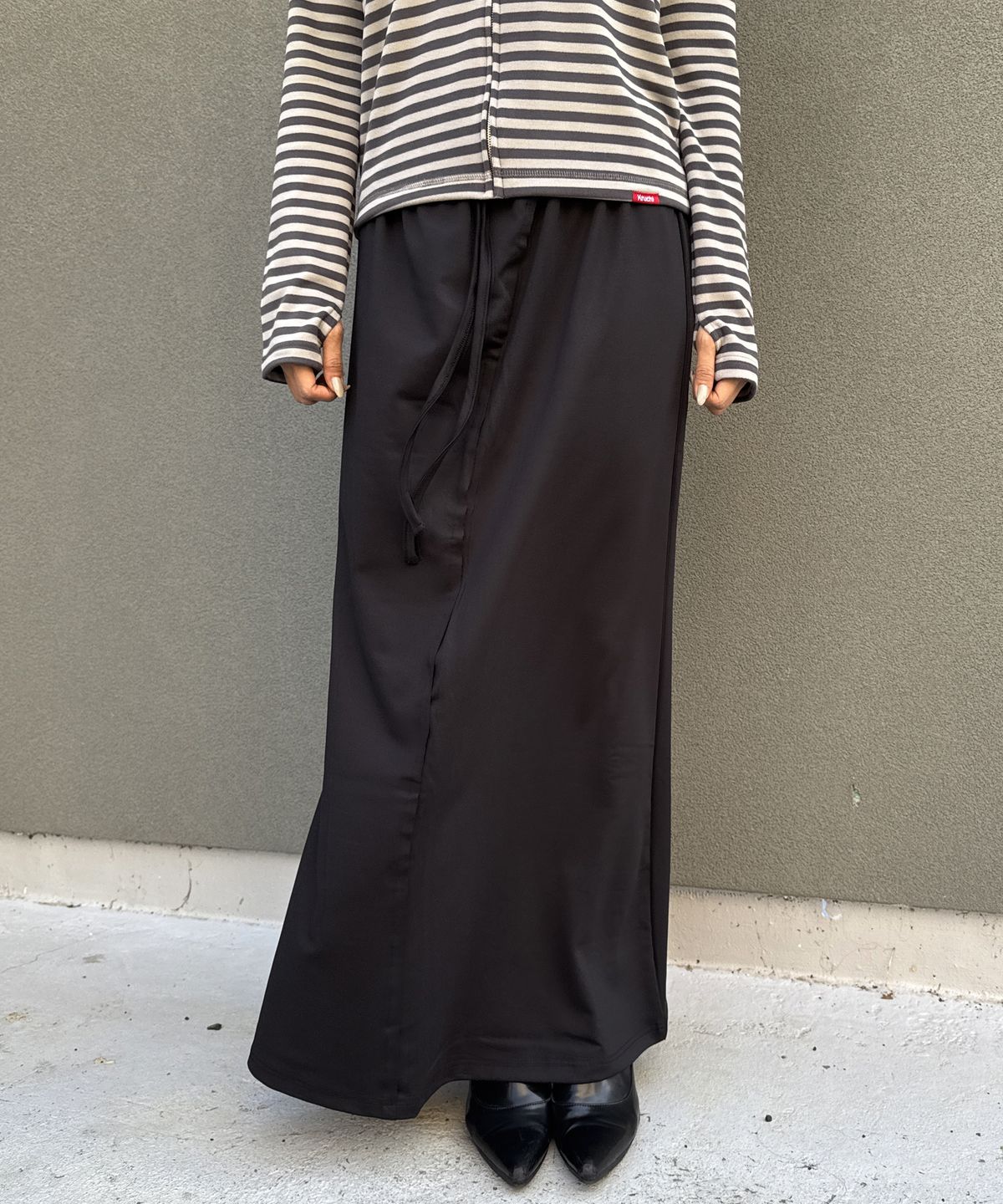 크루치(KRUCHI) CUT LONG SKIRT (BLACK) WOMENS