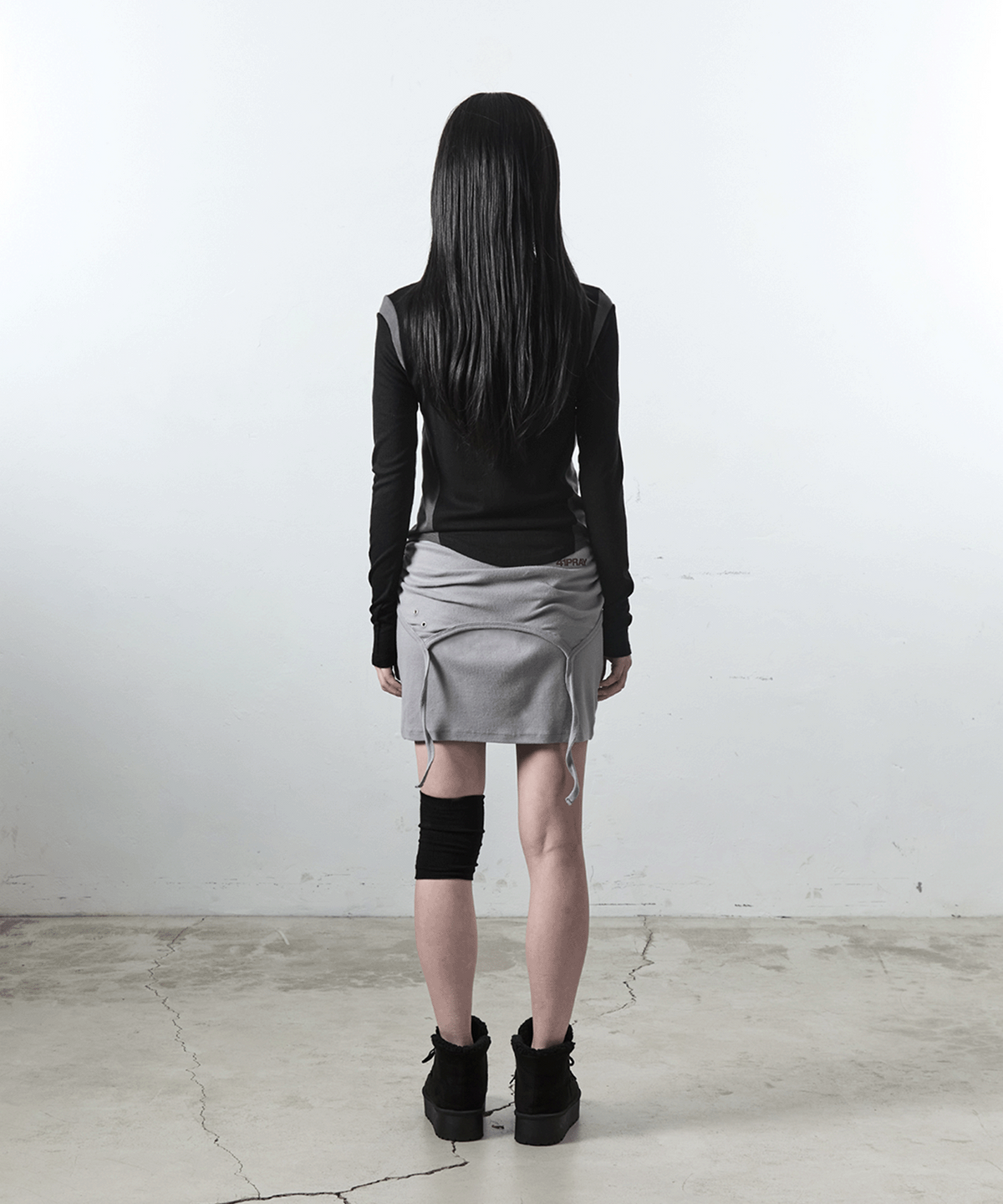 사일프레이(41PRAY) Layered Drawstring Skirt / Blue Grey