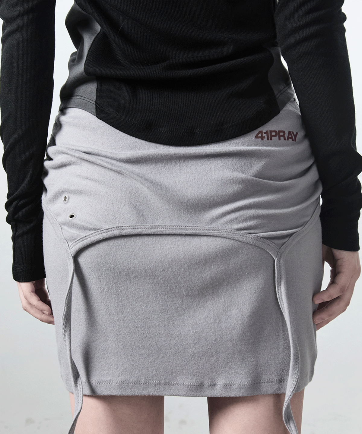 사일프레이(41PRAY) Layered Drawstring Skirt / Blue Grey