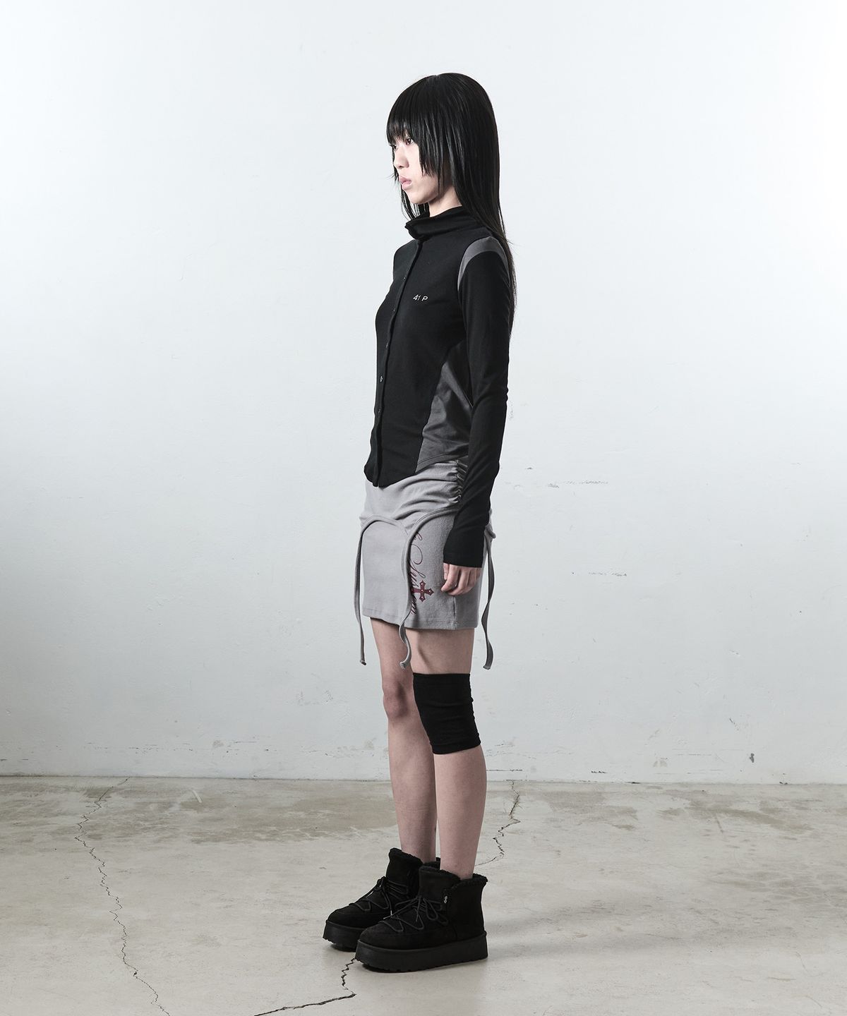 사일프레이(41PRAY) Layered Drawstring Skirt / Blue Grey