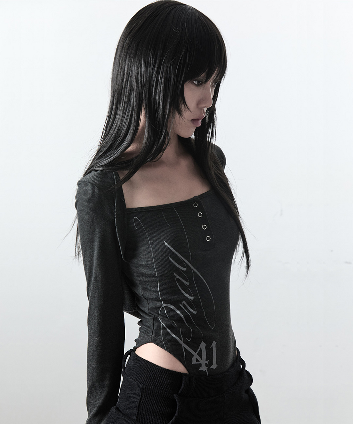 사일프레이(41PRAY) 41 Flap Hoodie Bodysuit / Charcoal