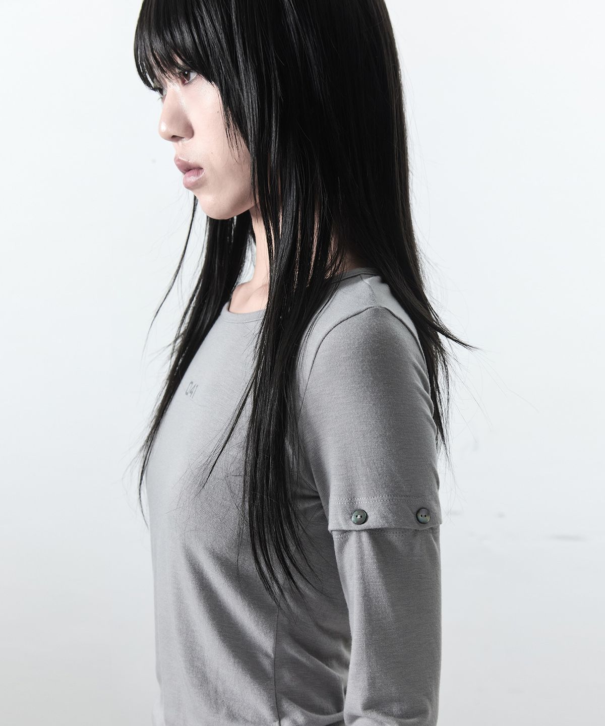 사일프레이(41PRAY) Button Cutout Sleeve Top / Mauve Grey