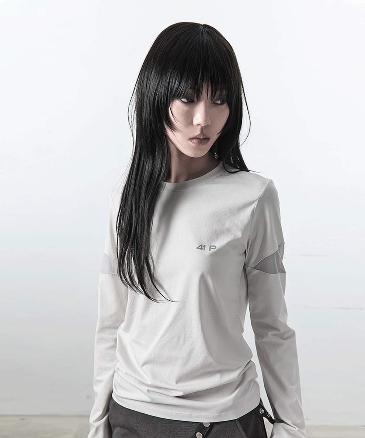 사일프레이(41PRAY) Pintuck Mesh Tee / Light Grey