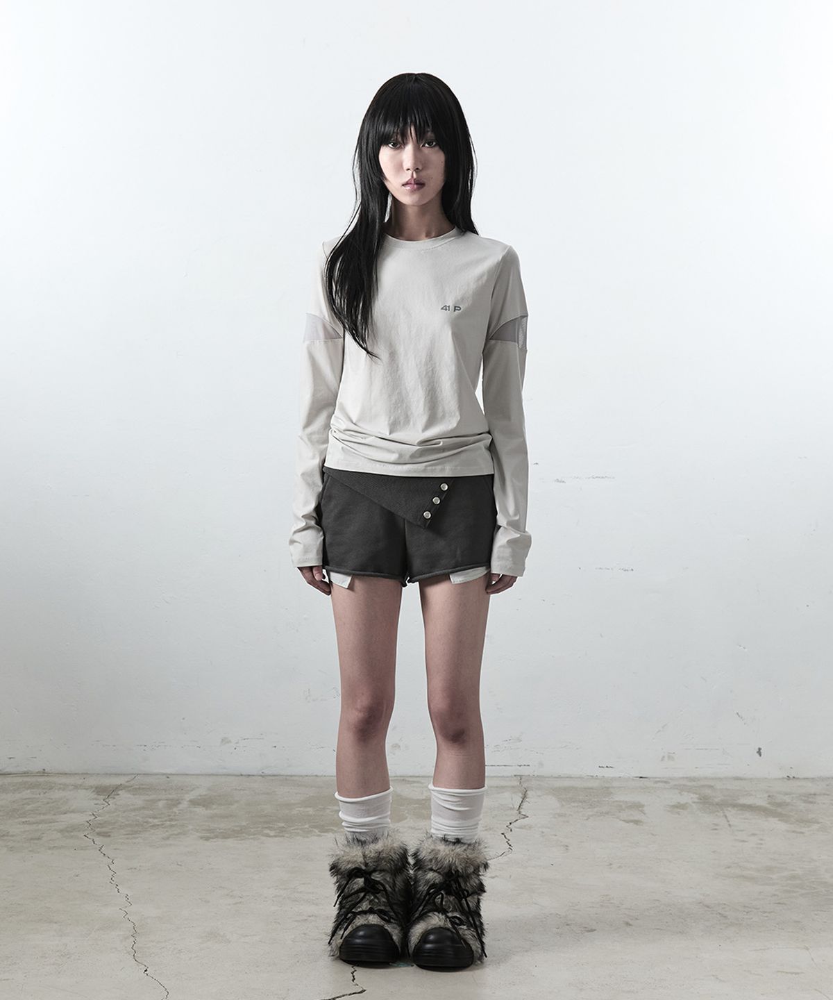 사일프레이(41PRAY) Pintuck Mesh Tee / Light Grey