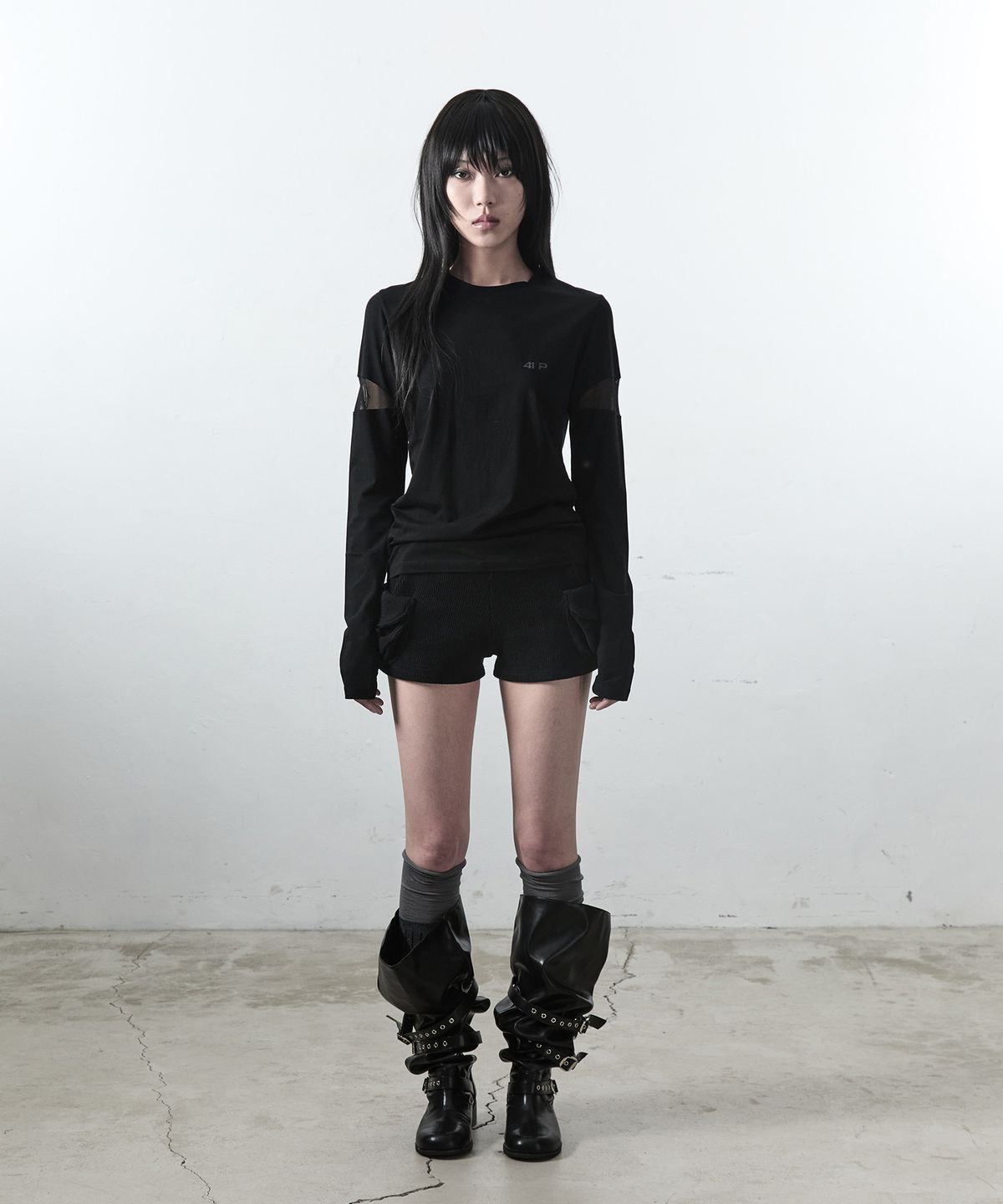사일프레이(41PRAY) Pintuck Mesh Tee / Black