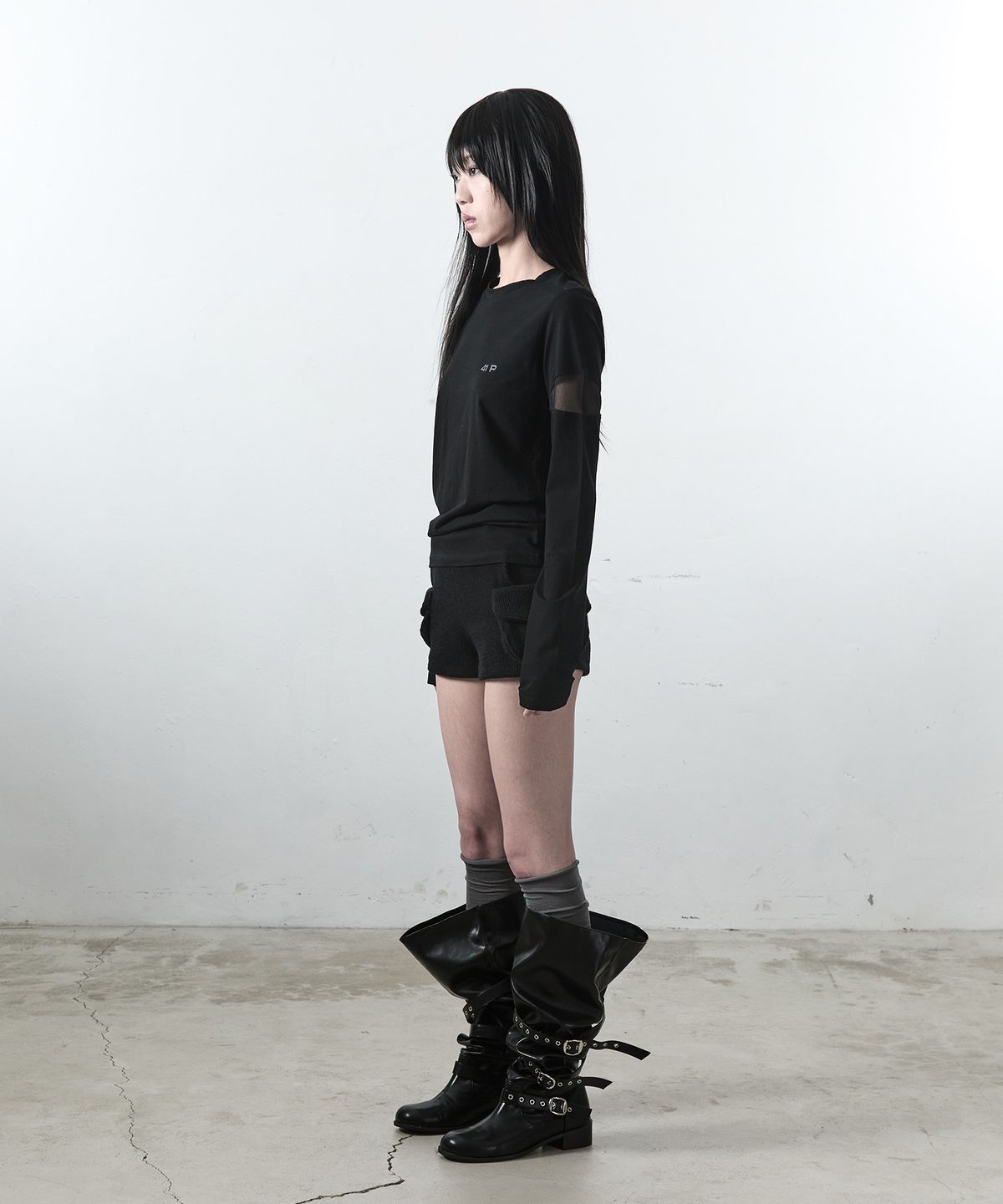 사일프레이(41PRAY) Pintuck Mesh Tee / Black