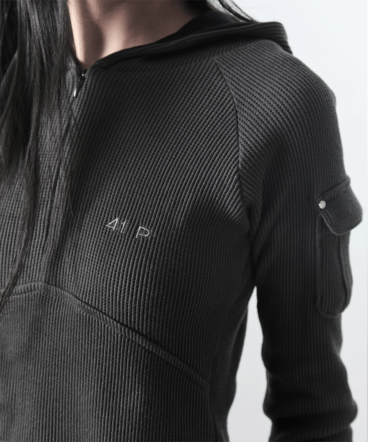 사일프레이(41PRAY) Waffle Half-Zip Hoodie / Charcoal