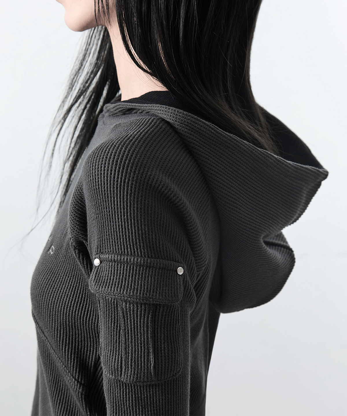 사일프레이(41PRAY) Waffle Half-Zip Hoodie / Charcoal