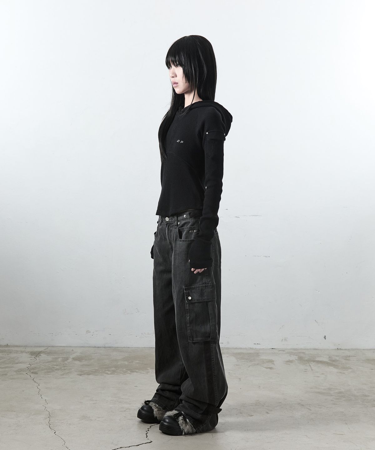 사일프레이(41PRAY) Waffle Half-Zip Hoodie / Black