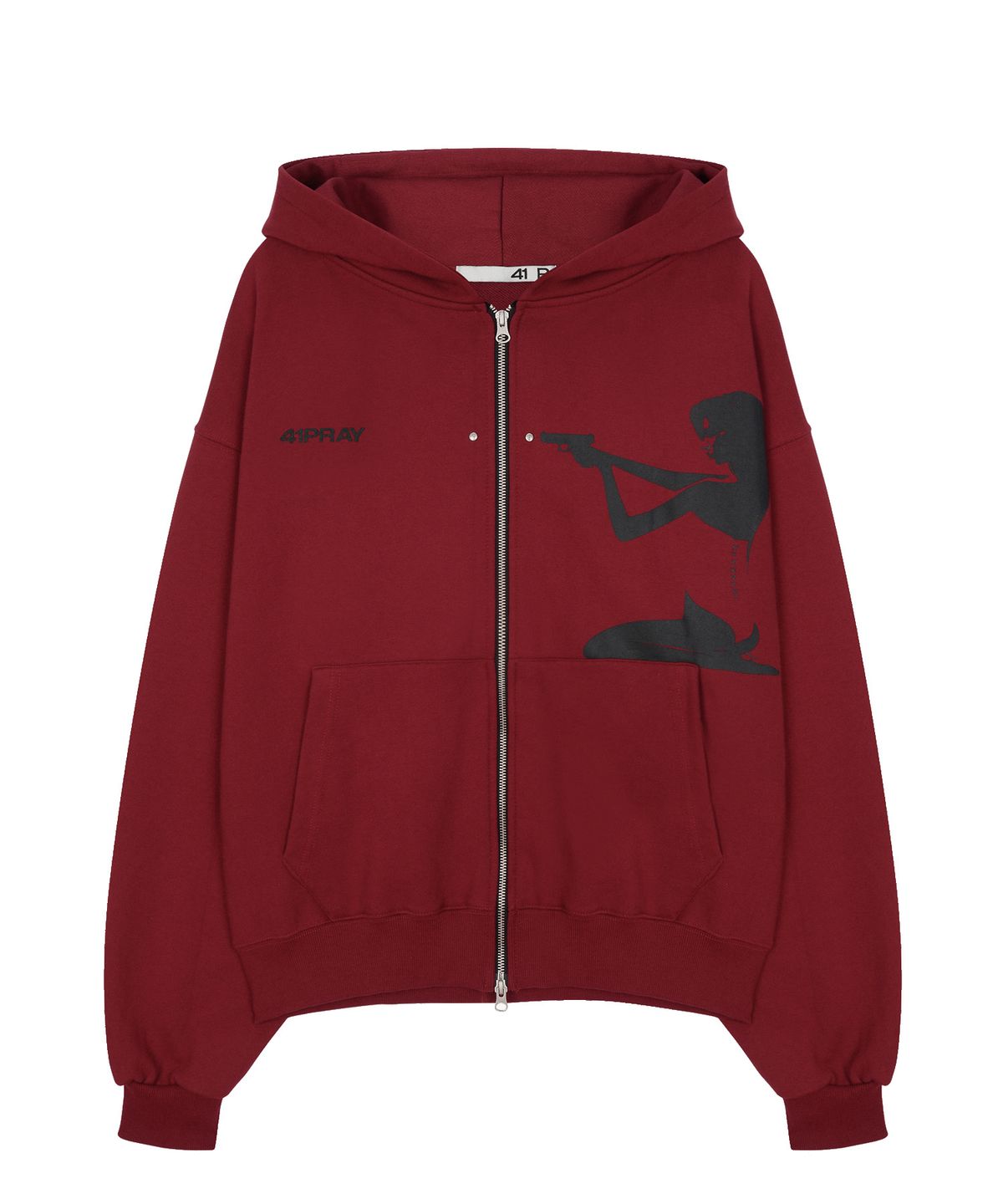 사일프레이(41PRAY) Shot Rivet Zip-Up Hoodie / Red