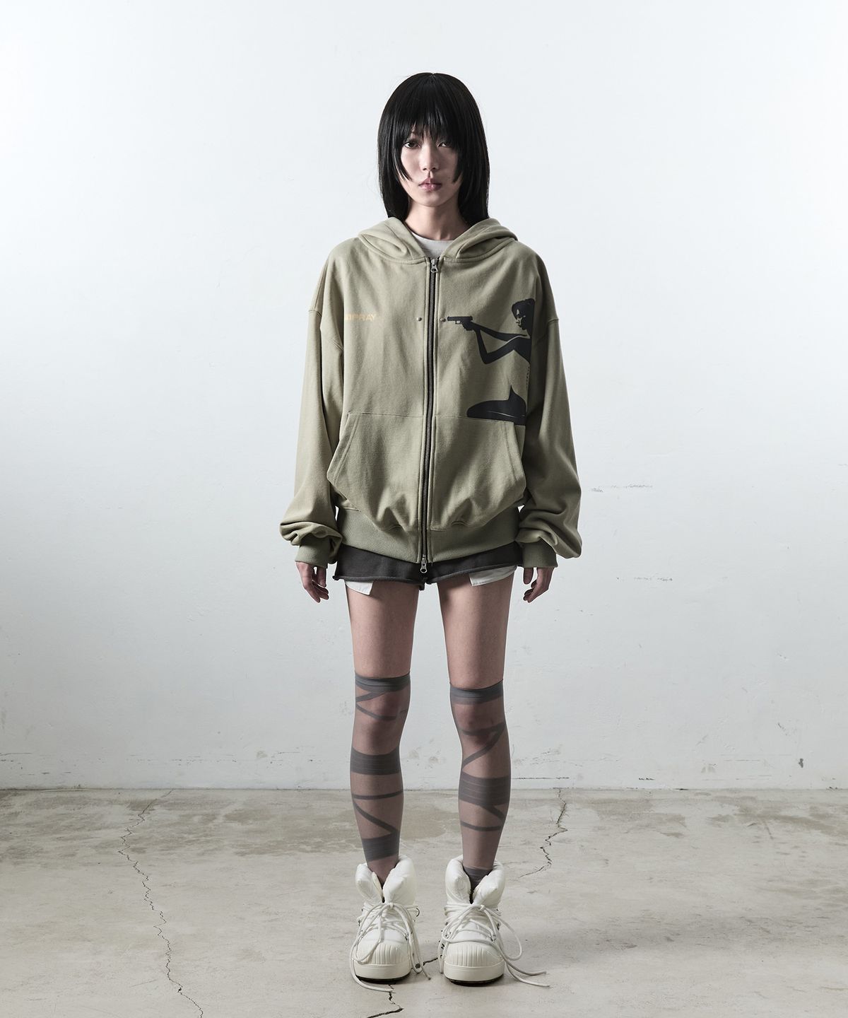 사일프레이(41PRAY) Shot Rivet Zip-Up Hoodie / Khaki