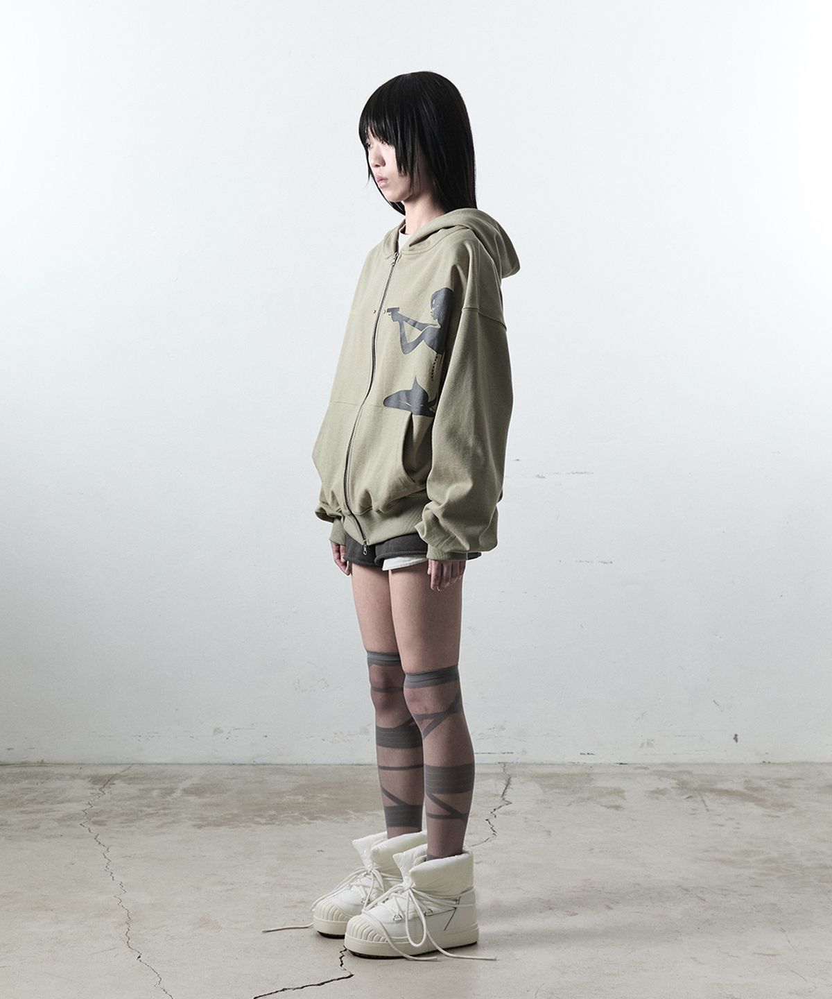 사일프레이(41PRAY) Shot Rivet Zip-Up Hoodie / Khaki