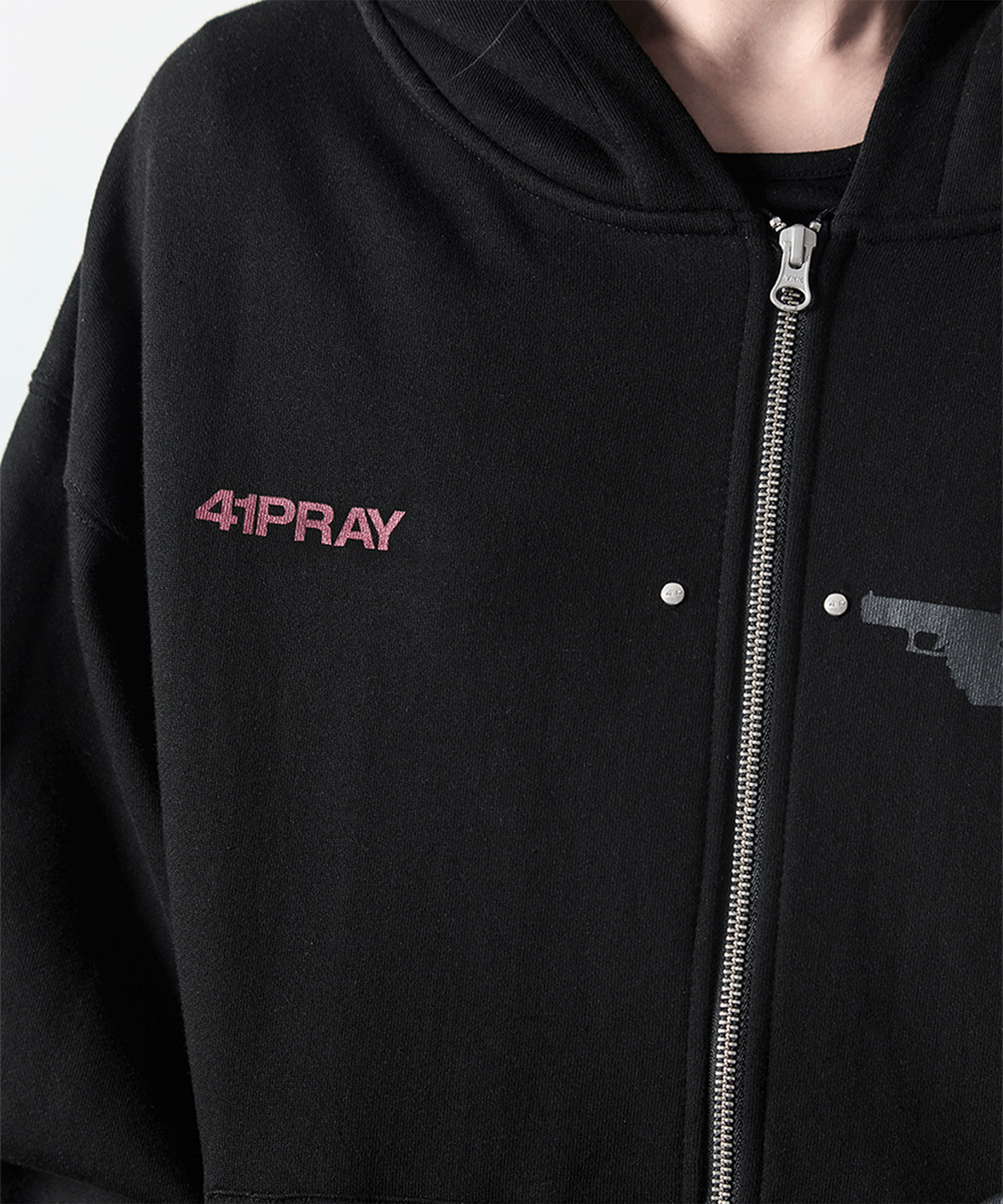 사일프레이(41PRAY) Shot Rivet Zip-Up Hoodie / Black