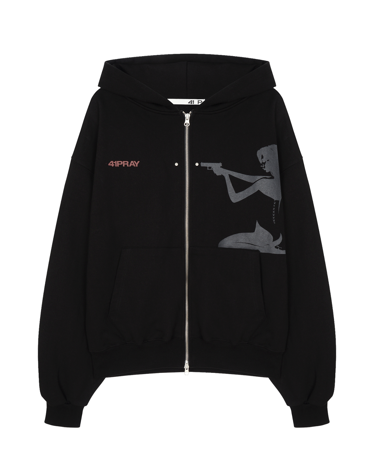 사일프레이(41PRAY) Shot Rivet Zip-Up Hoodie / Black