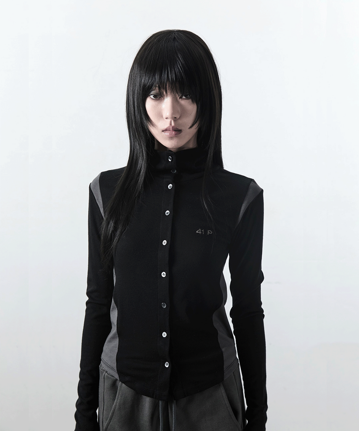 사일프레이(41PRAY) High Neck Panel Cardigan / Black