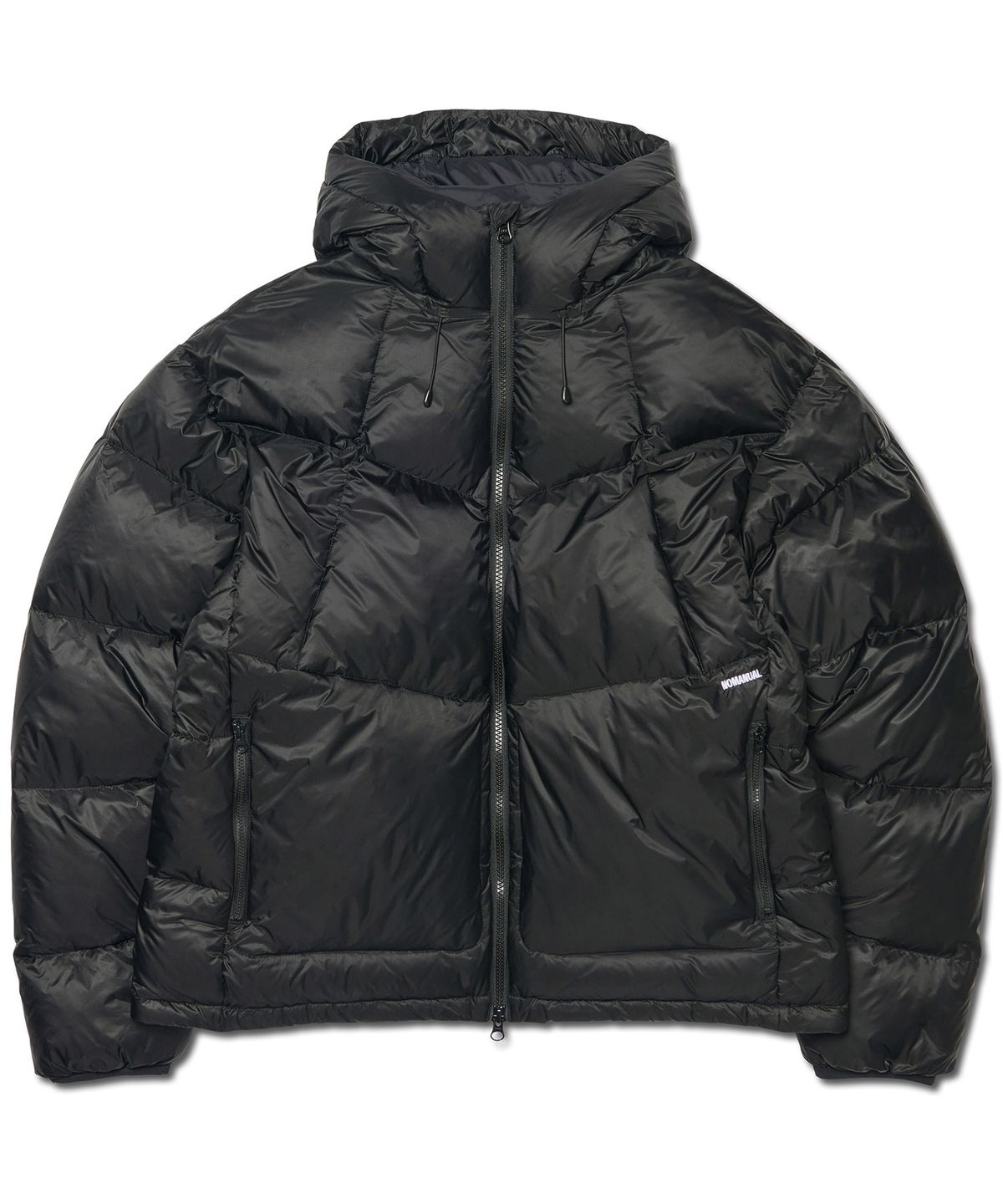 노매뉴얼(NOMANUAL) SLANT CROP HOODED DUCK DOWN - BLACK