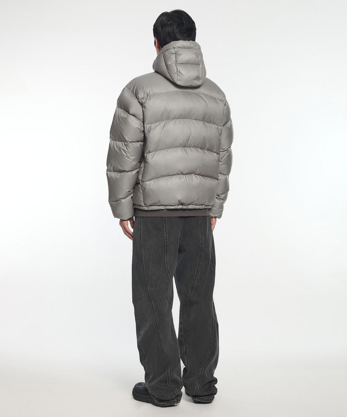 노매뉴얼(NOMANUAL) SLANT CROP HOODED DUCK DOWN - CHARCOAL