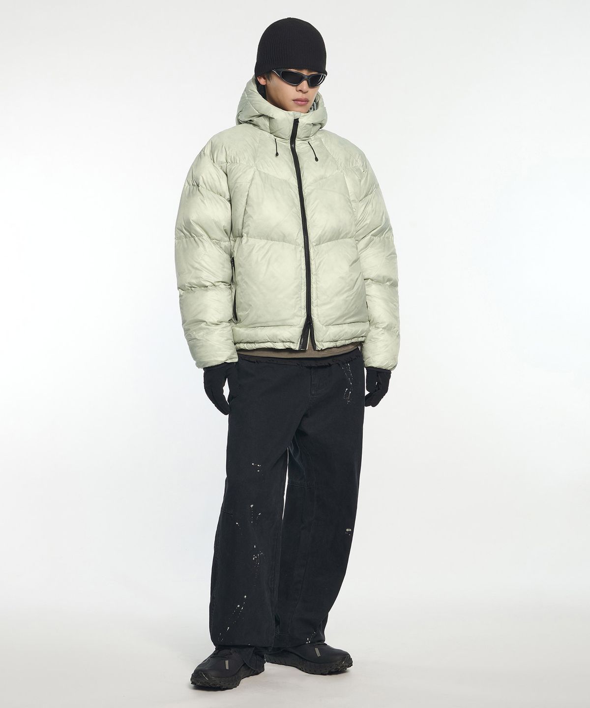 노매뉴얼(NOMANUAL) SLANT CROP HOODED DUCK DOWN - GRAY