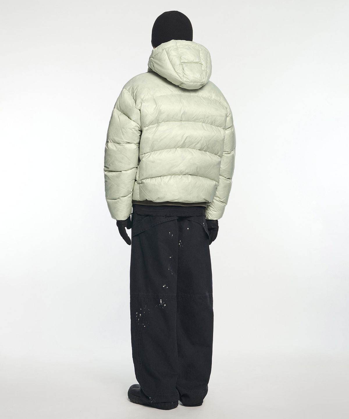 노매뉴얼(NOMANUAL) SLANT CROP HOODED DUCK DOWN - GRAY
