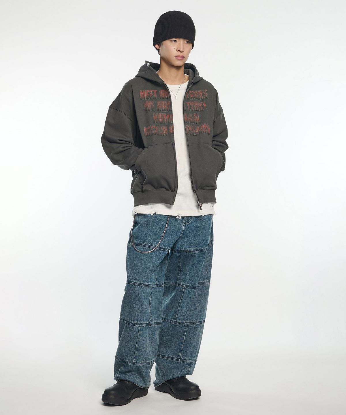 노매뉴얼(NOMANUAL) G.T HOODED ZIP-UP - CHARCOAL