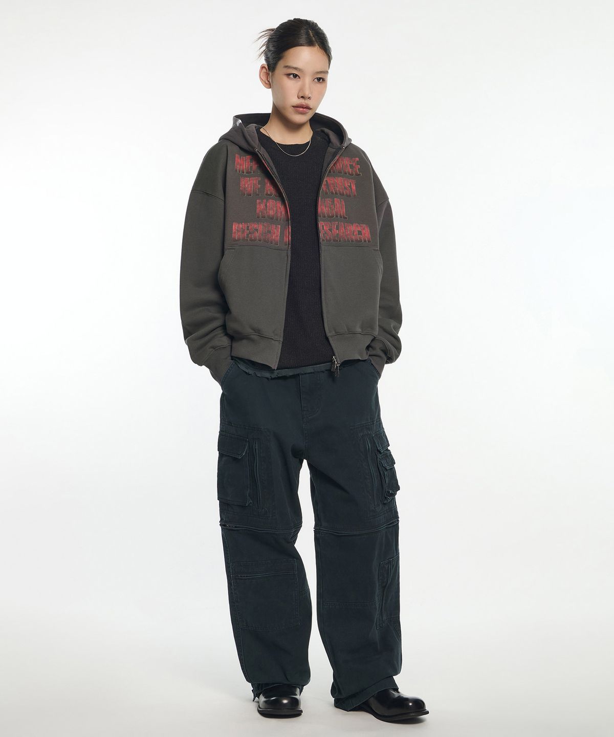 노매뉴얼(NOMANUAL) G.T HOODED ZIP-UP - CHARCOAL