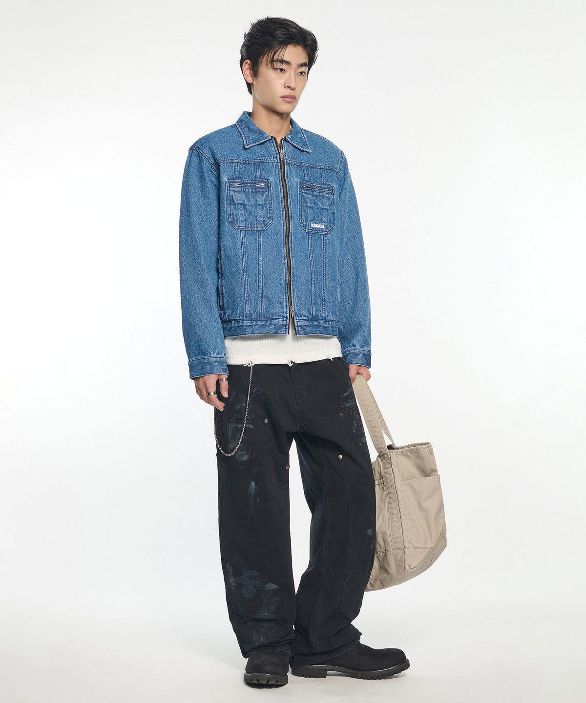 노매뉴얼(NOMANUAL) DENIM TRUCKER ZIP JACKET - WASHED BLUE