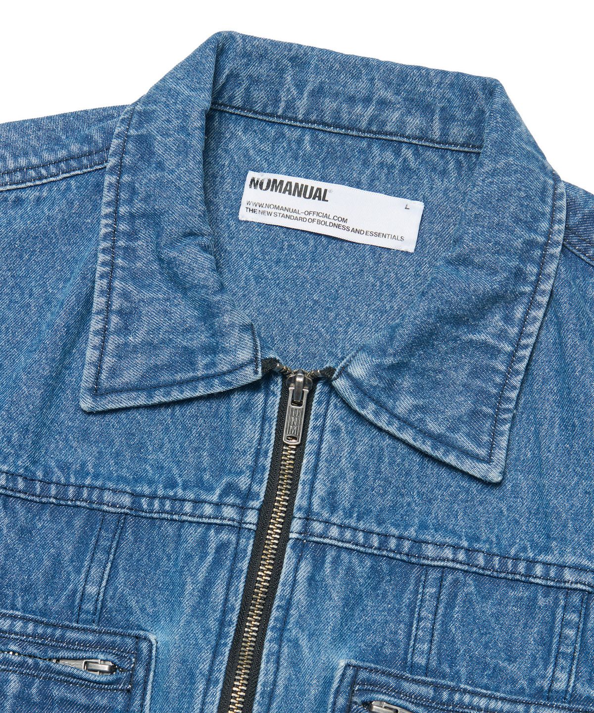노매뉴얼(NOMANUAL) DENIM TRUCKER ZIP JACKET - WASHED BLUE
