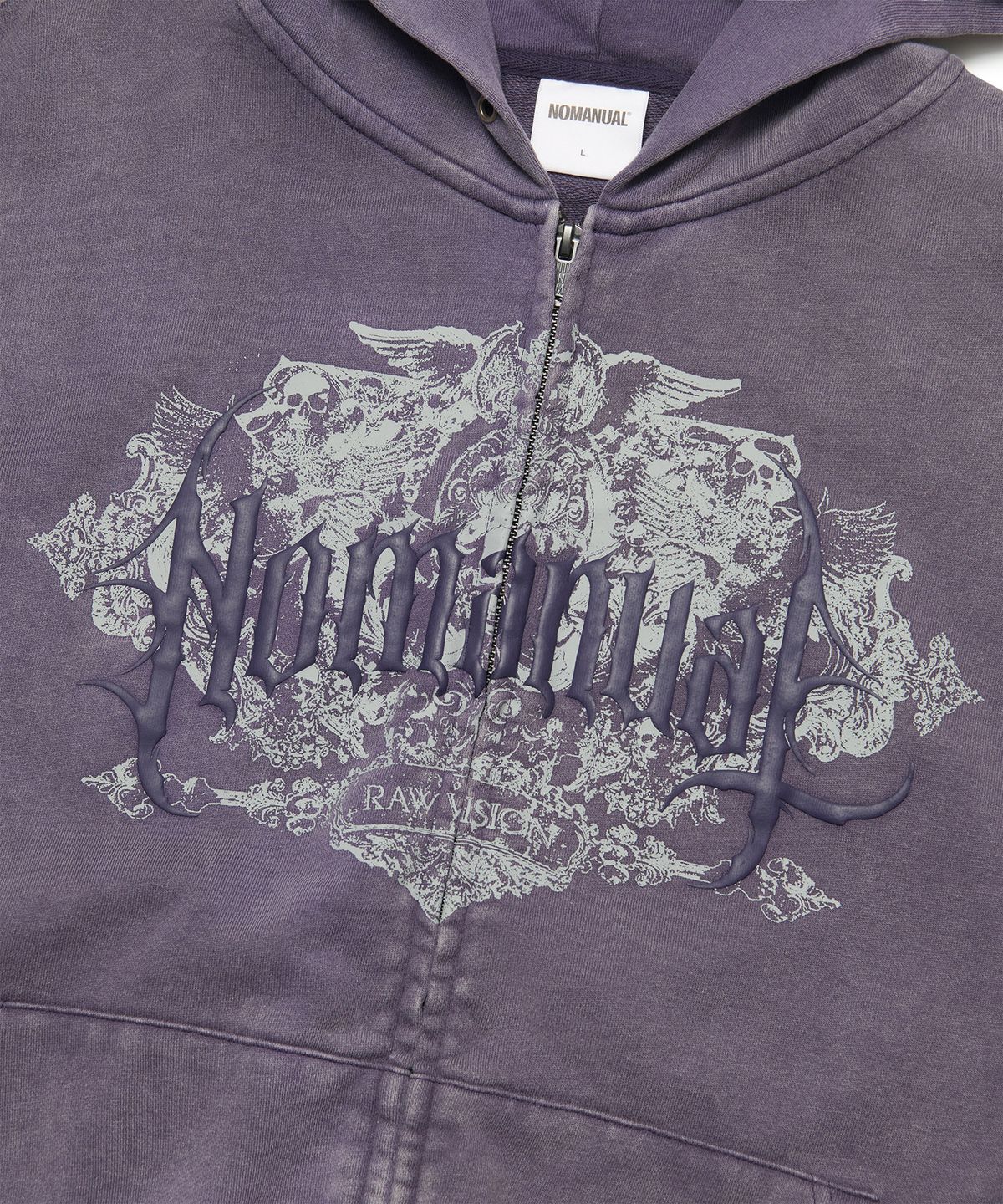 노매뉴얼(NOMANUAL) DARK CREST HOODED ZIP-UP - WASHED PURPLE
