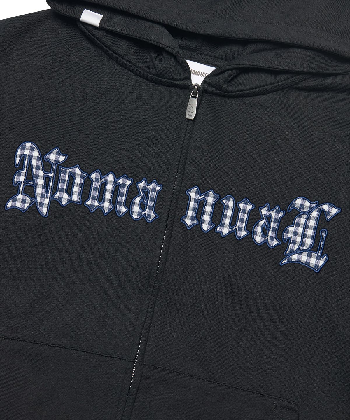노매뉴얼(NOMANUAL) GOTHIC CHECK PATCH HOODED ZIP-UP - BLACK