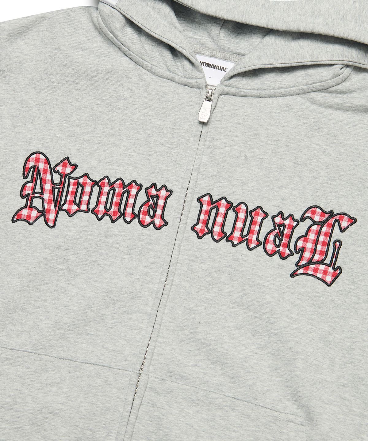 노매뉴얼(NOMANUAL) GOTHIC CHECK PATCH HOODED ZIP-UP - MELANGE