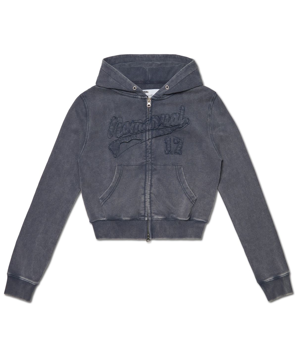 노매뉴얼(NOMANUAL) APPLIQUE HOODED ZIP-UP - WASHED NAVY