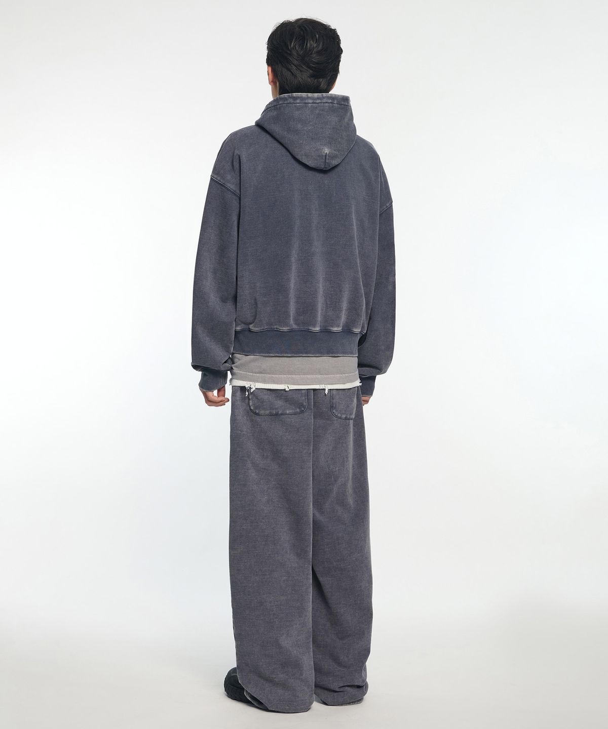 노매뉴얼(NOMANUAL) APPLIQUE HOODED ZIP-UP - WASHED NAVY