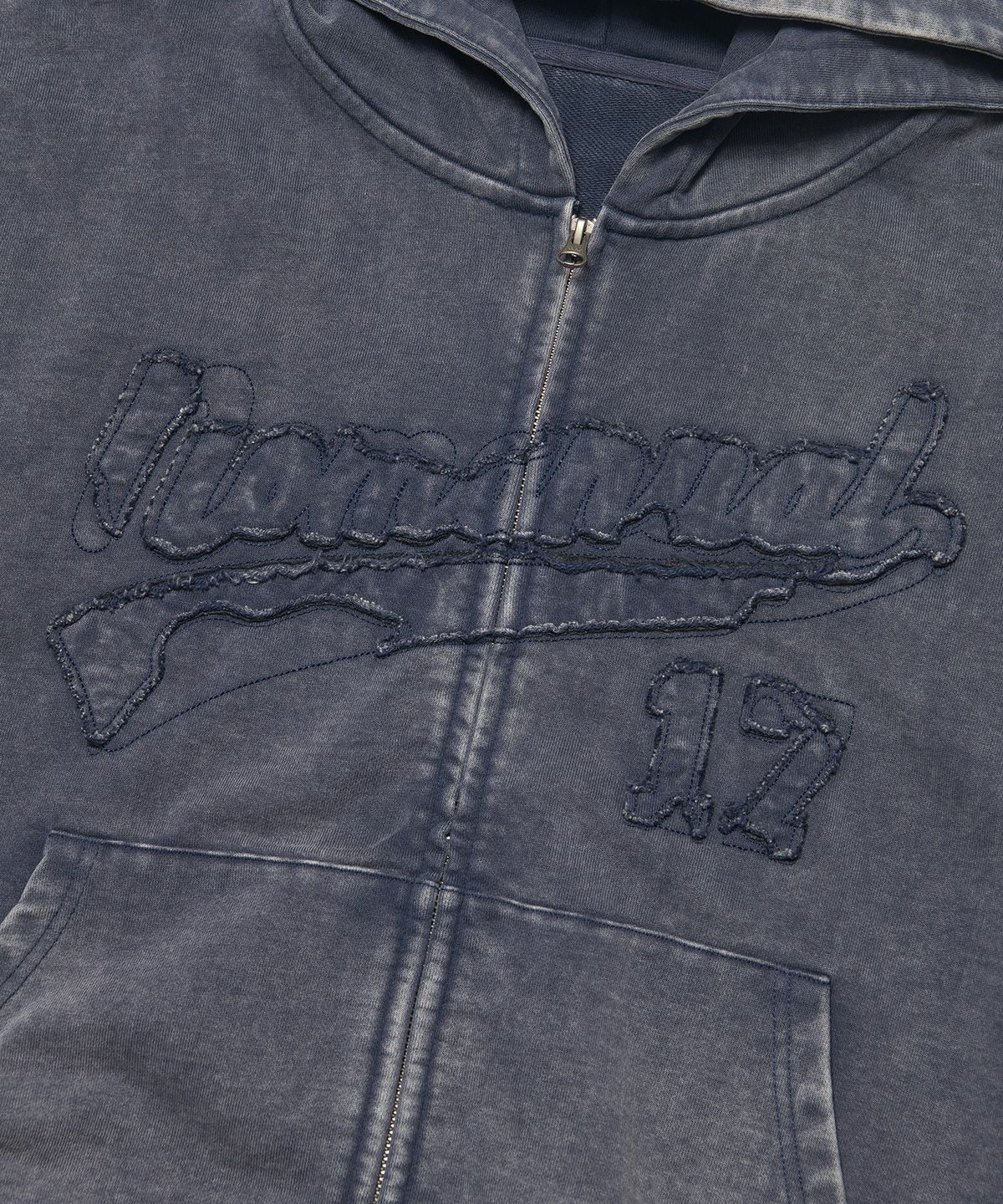 노매뉴얼(NOMANUAL) APPLIQUE HOODED ZIP-UP - WASHED NAVY