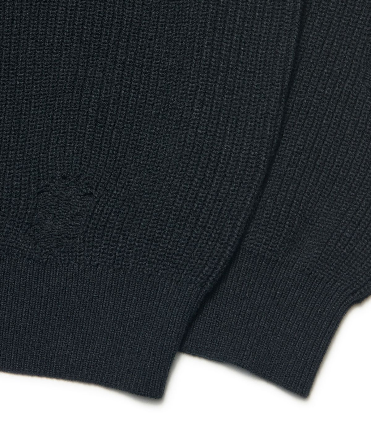 노매뉴얼(NOMANUAL) DESTROYED KNIT ZIP-UP - BLACK