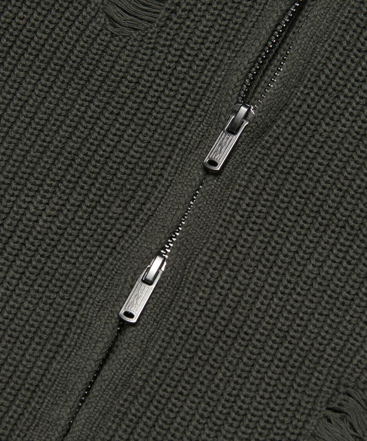 노매뉴얼(NOMANUAL) DESTROYED KNIT ZIP-UP - KHAKI