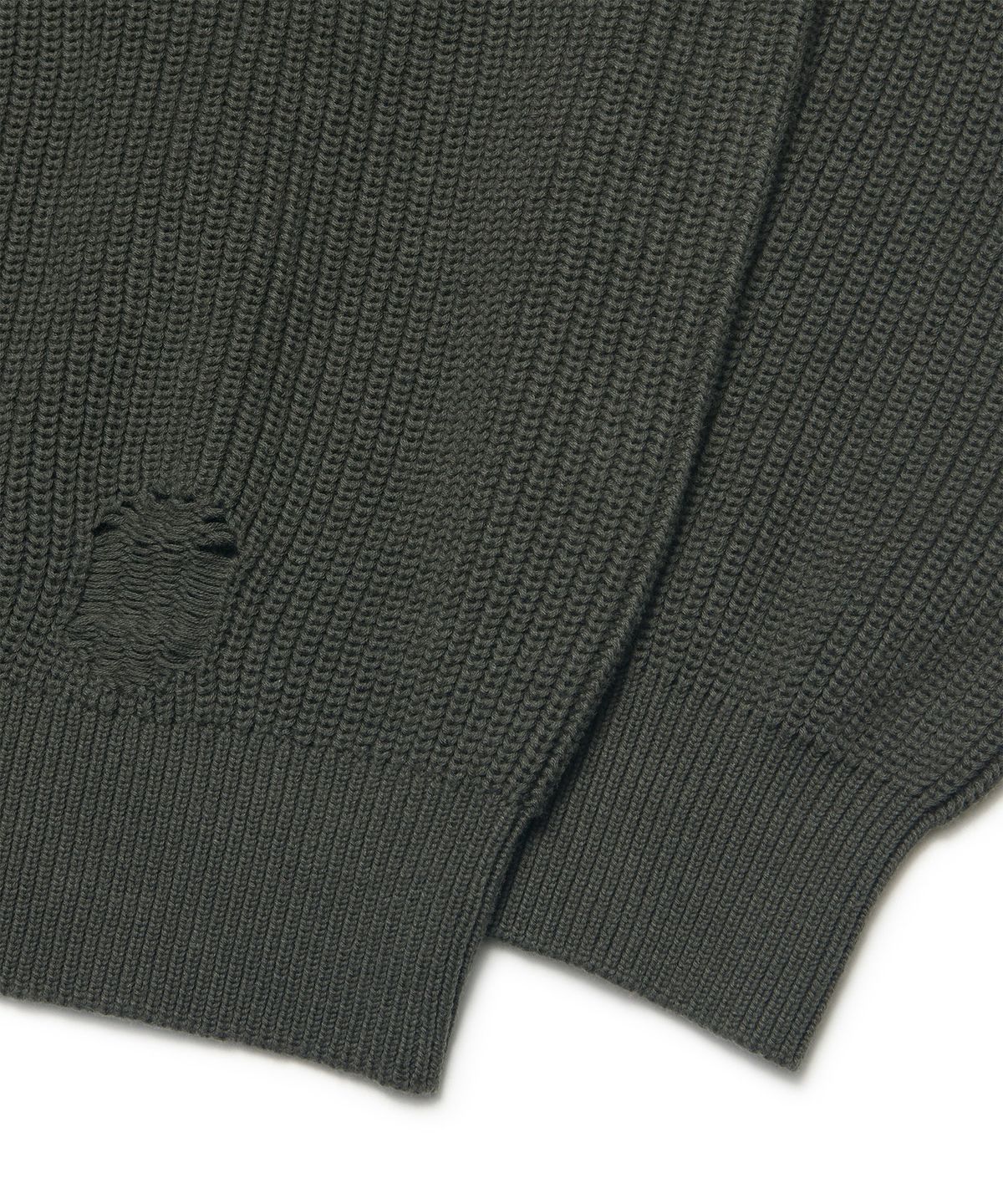 노매뉴얼(NOMANUAL) DESTROYED KNIT ZIP-UP - KHAKI