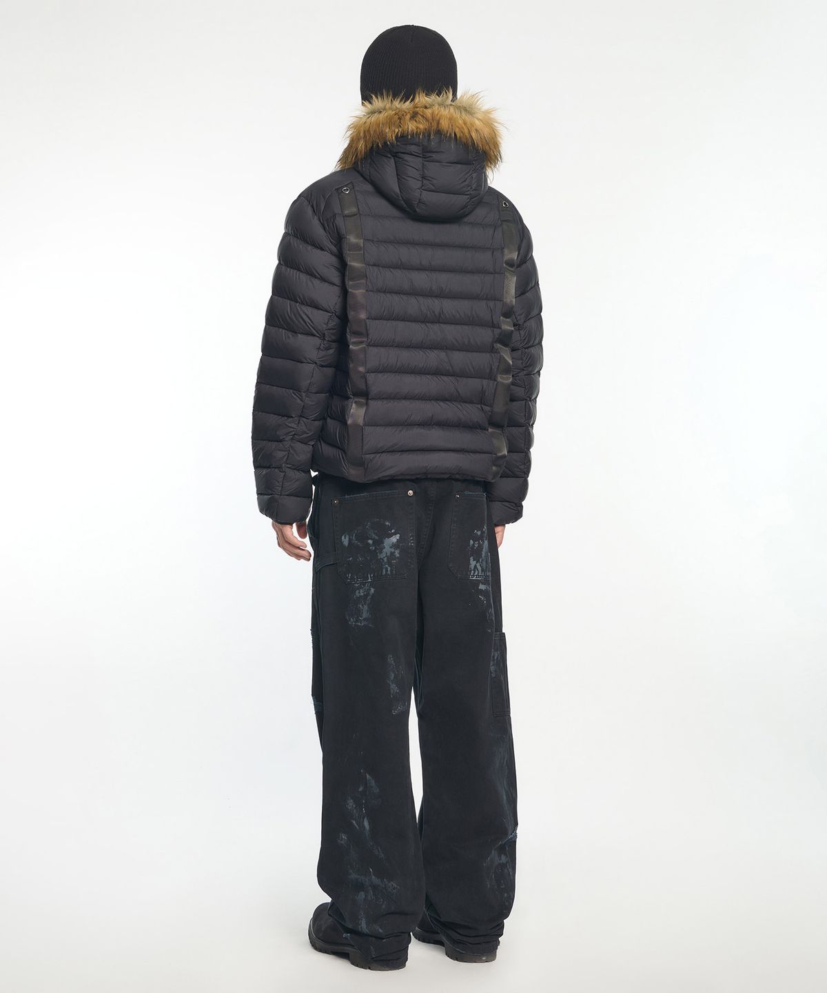 노매뉴얼(NOMANUAL) FUR HOODED LIGHT DUCK DOWN - BLACK