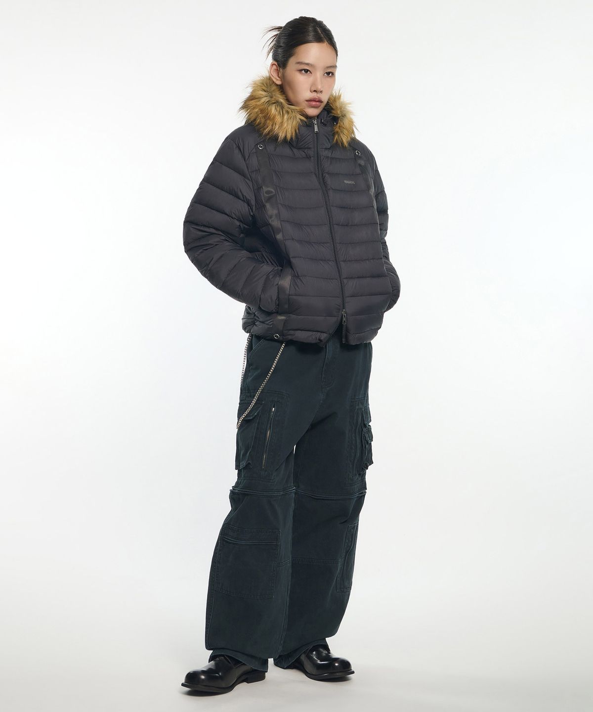 노매뉴얼(NOMANUAL) FUR HOODED LIGHT DUCK DOWN - BLACK