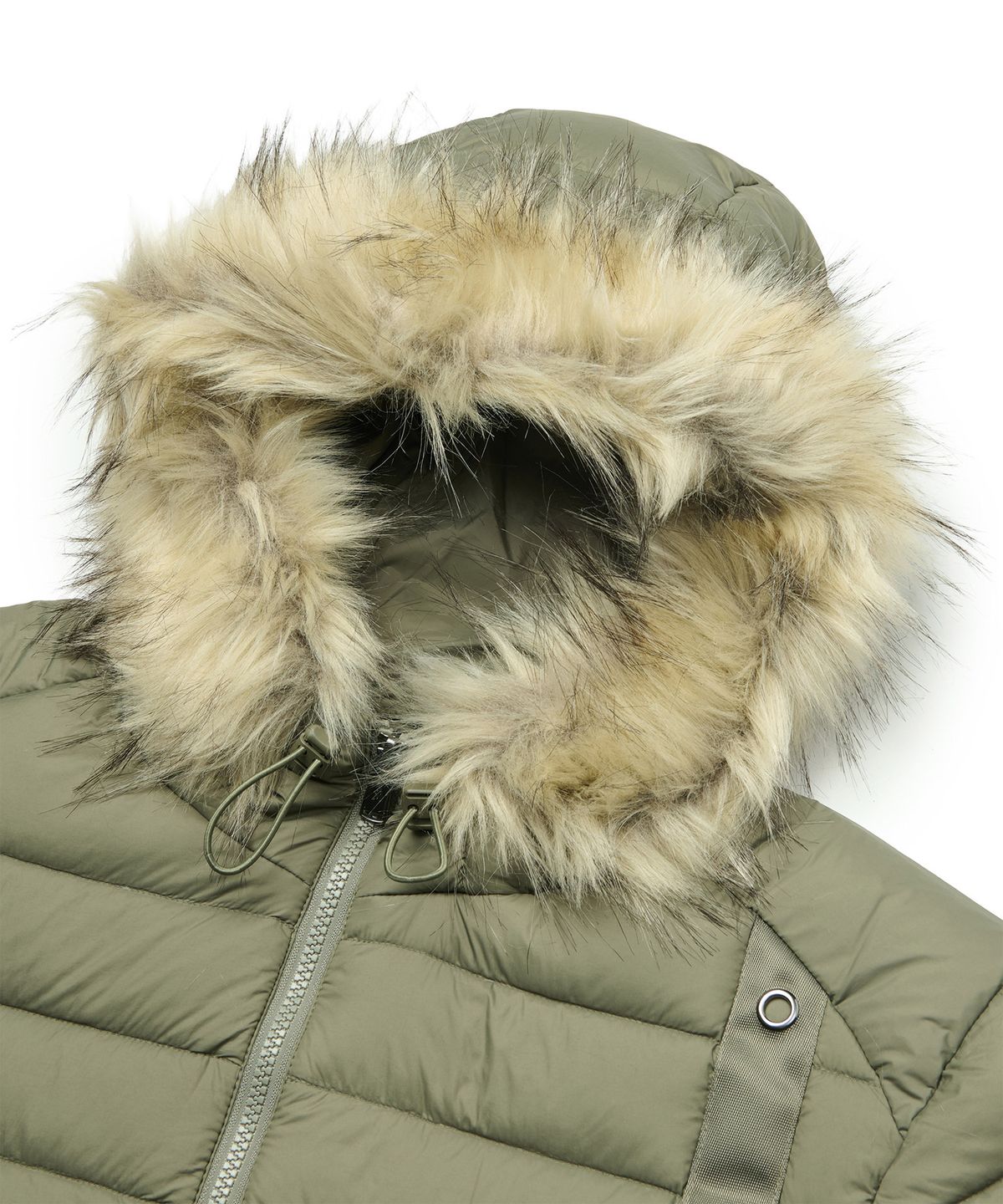 노매뉴얼(NOMANUAL) FUR HOODED LIGHT DUCK DOWN - KHAKI GRAY