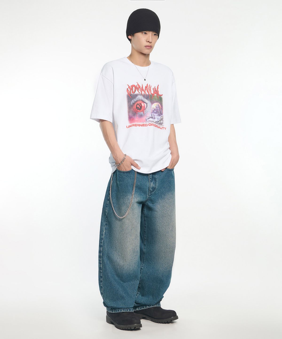 노매뉴얼(NOMANUAL) NIGHTMARE POSTER T-SHIRT - WHITE