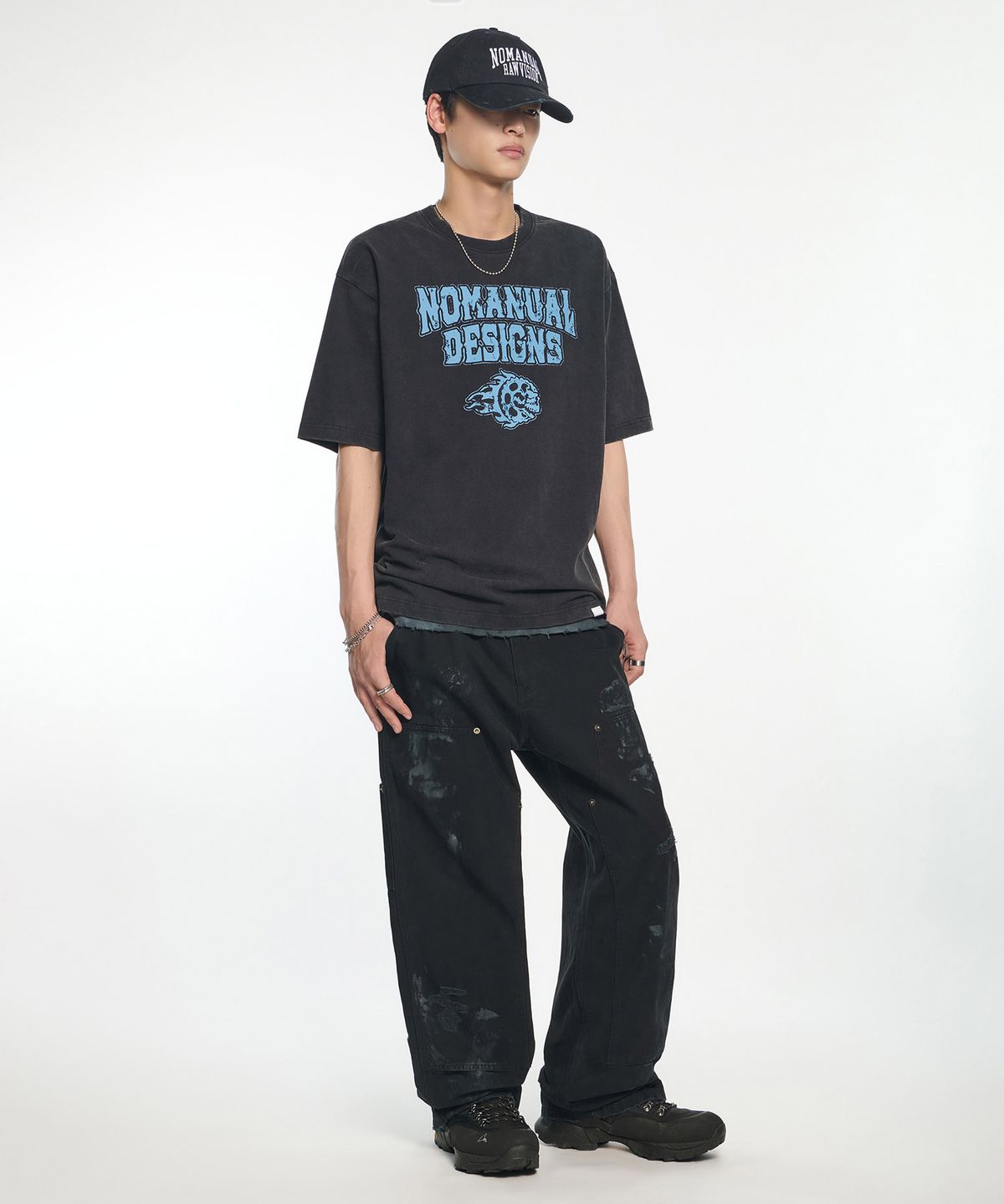 노매뉴얼(NOMANUAL) SKULL RIDER T-SHIRT - WASHED BLACK