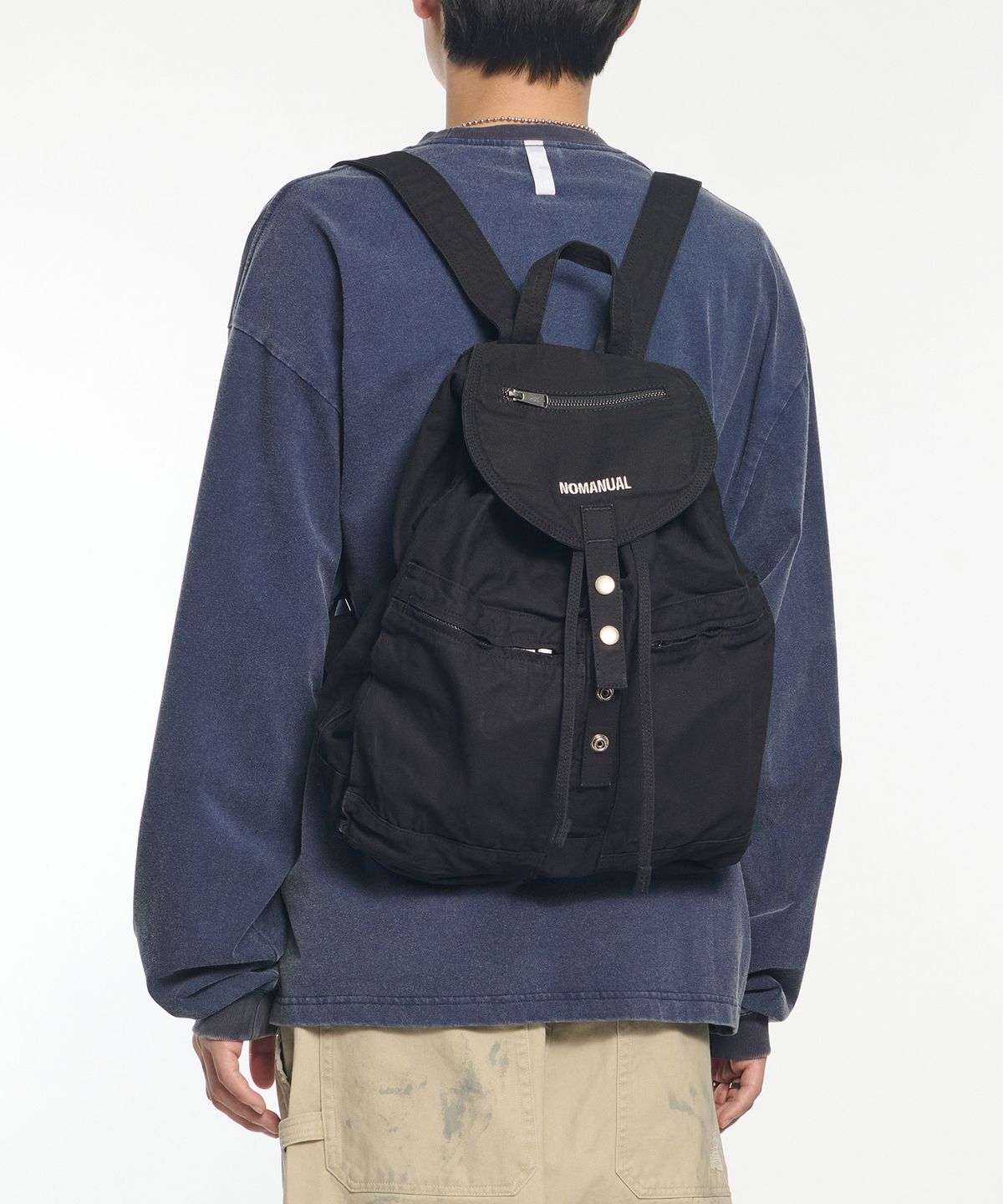 노매뉴얼(NOMANUAL) VTG RELAXED BACKPACK - WASHED BLACK