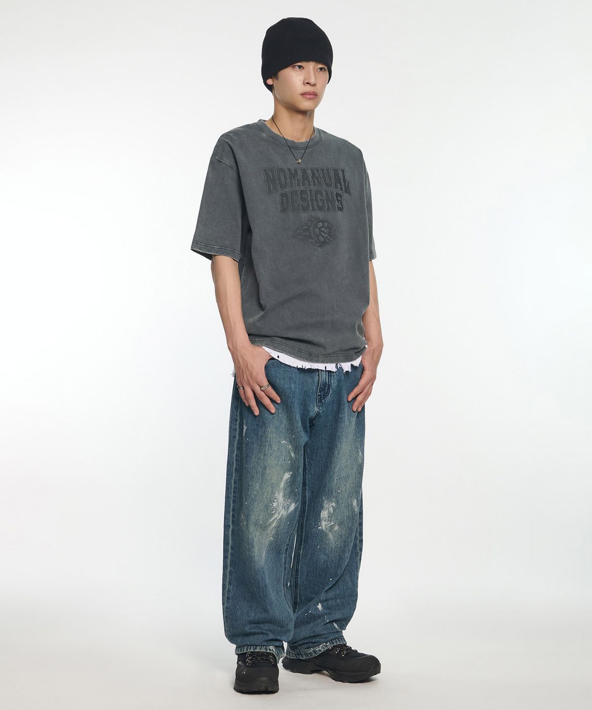 노매뉴얼(NOMANUAL) SKULL RIDER T-SHIRT - WASHED GRAY