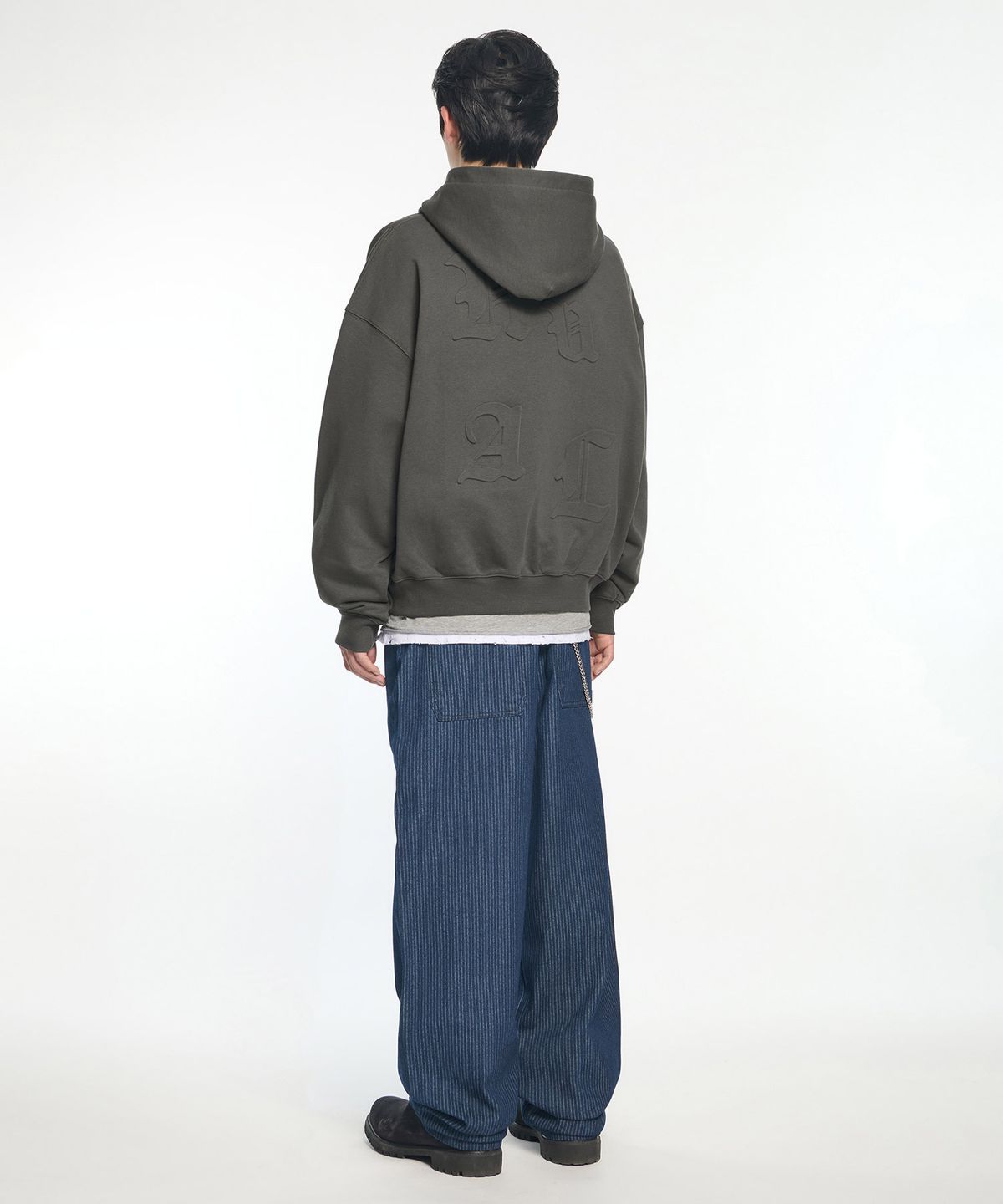 노매뉴얼(NOMANUAL) NM STRIPE CURVED DENIM PANTS - BLUE