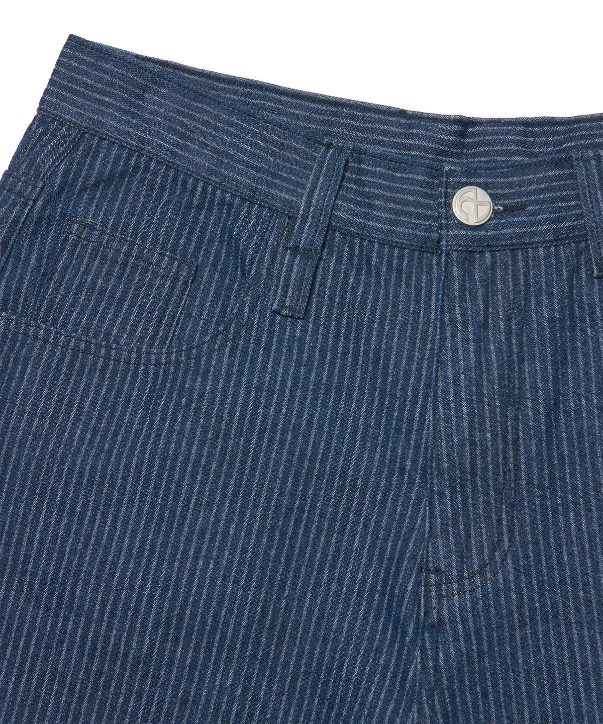 노매뉴얼(NOMANUAL) NM STRIPE CURVED DENIM PANTS - BLUE