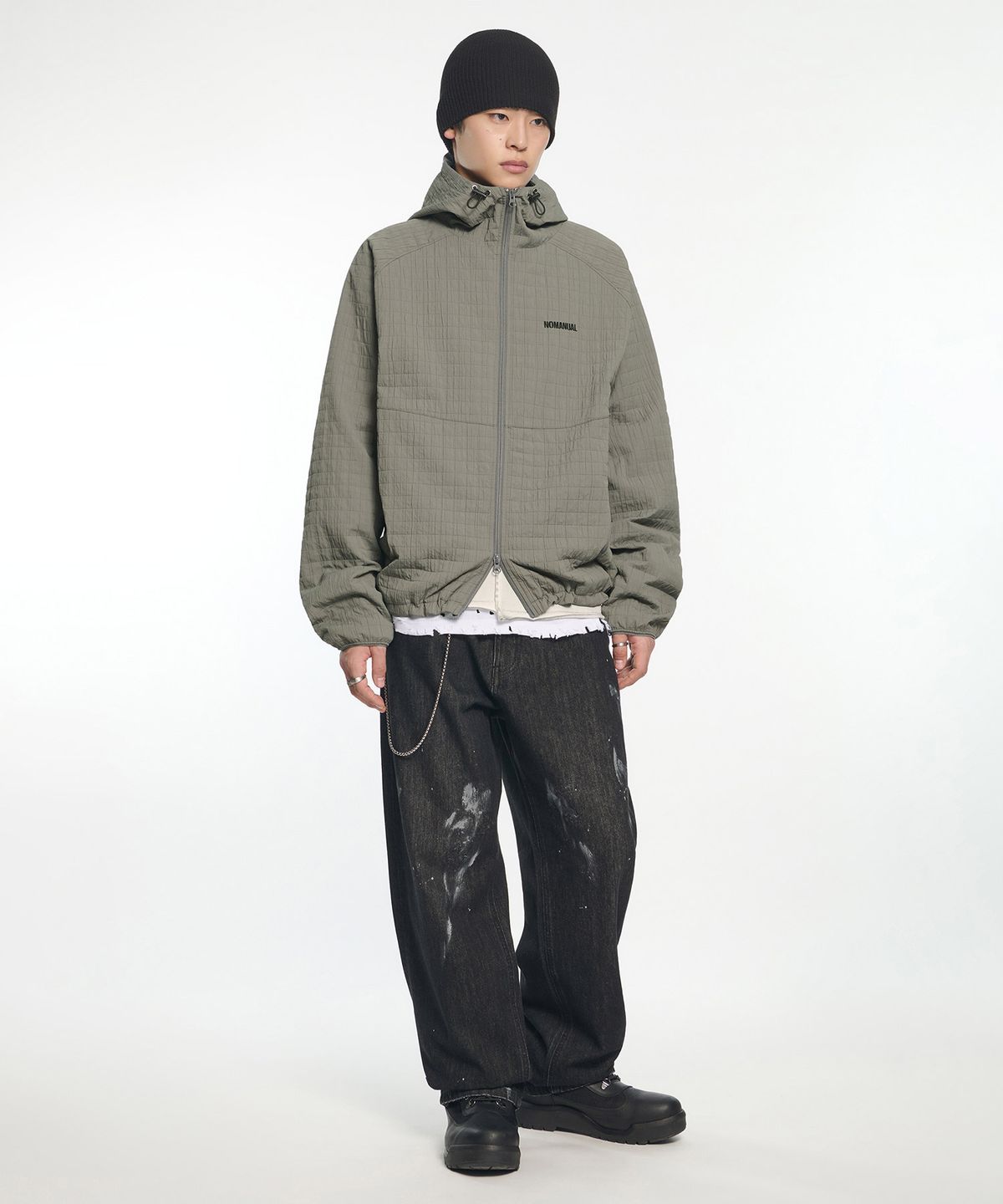노매뉴얼(NOMANUAL) GRID WINDBREAKER - GRAY