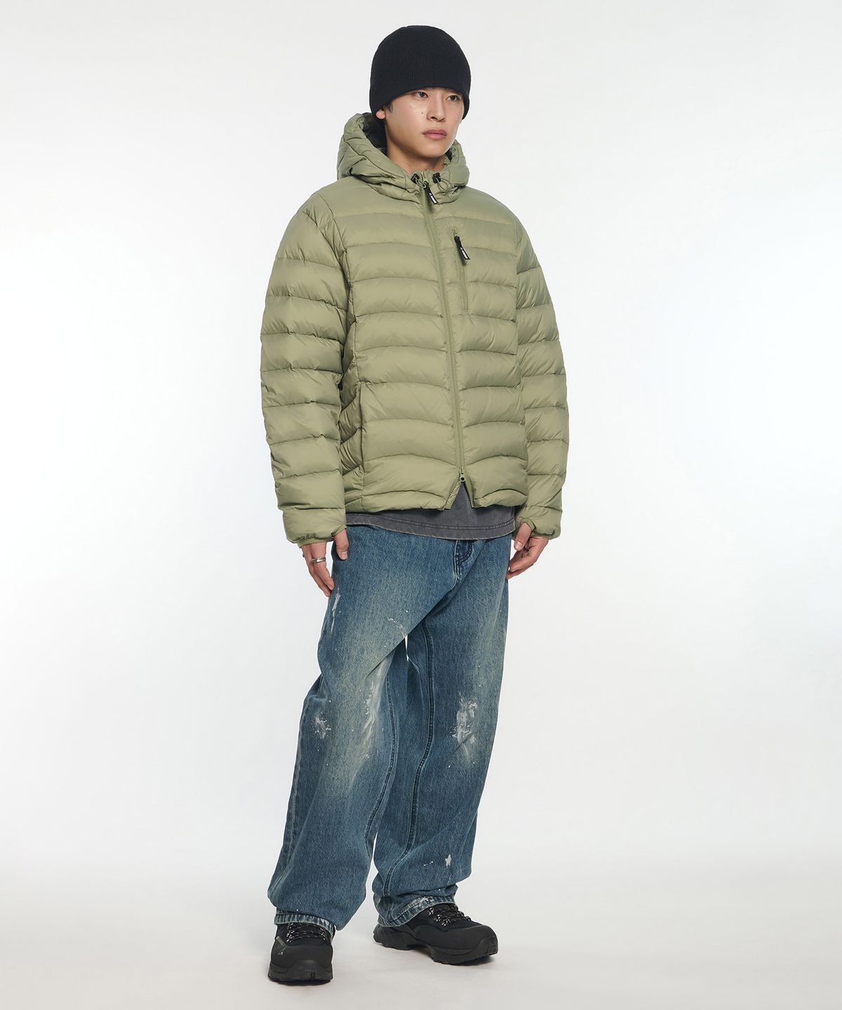 노매뉴얼(NOMANUAL) PAINT BRUSHED DENIM PANTS - WASHED BLUE