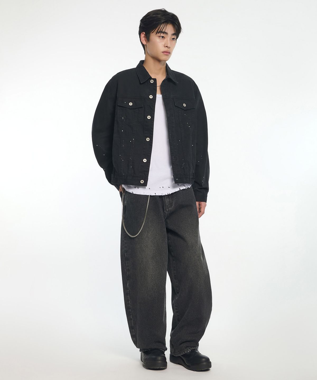 노매뉴얼(NOMANUAL) BASIC WASHED DENIM PANTS - WASHED BLACK