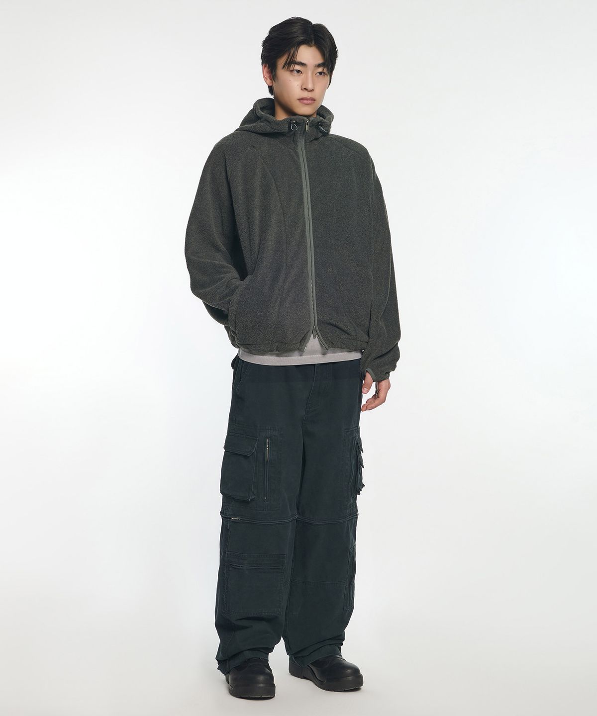 노매뉴얼(NOMANUAL) BOUND SHELL FLEECE - CHARCOAL