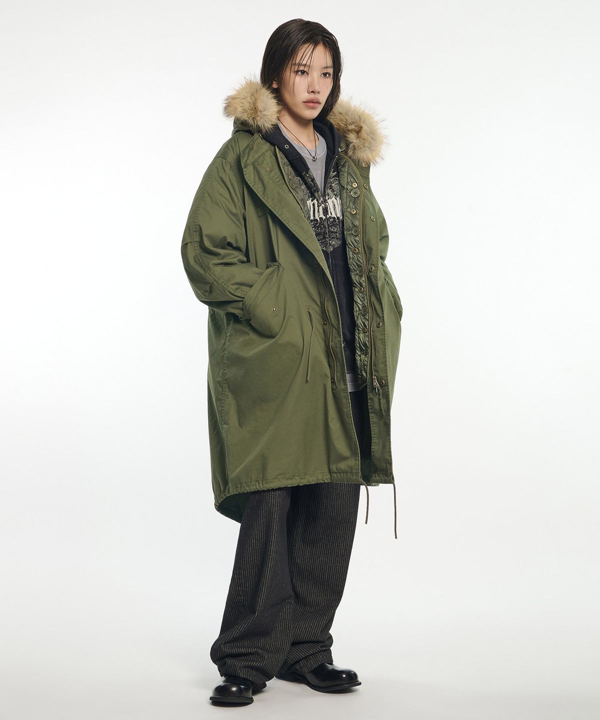 노매뉴얼(NOMANUAL) M-65 ARCTIC PARKA JACKET - WASHED KHAKI